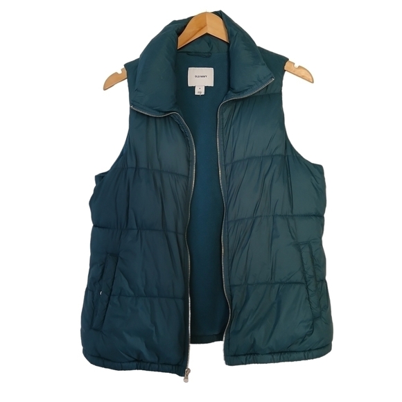 Old Navy Vest 2018 Puffer Zip Up Side Pockets Teal - Picture 2 of 10